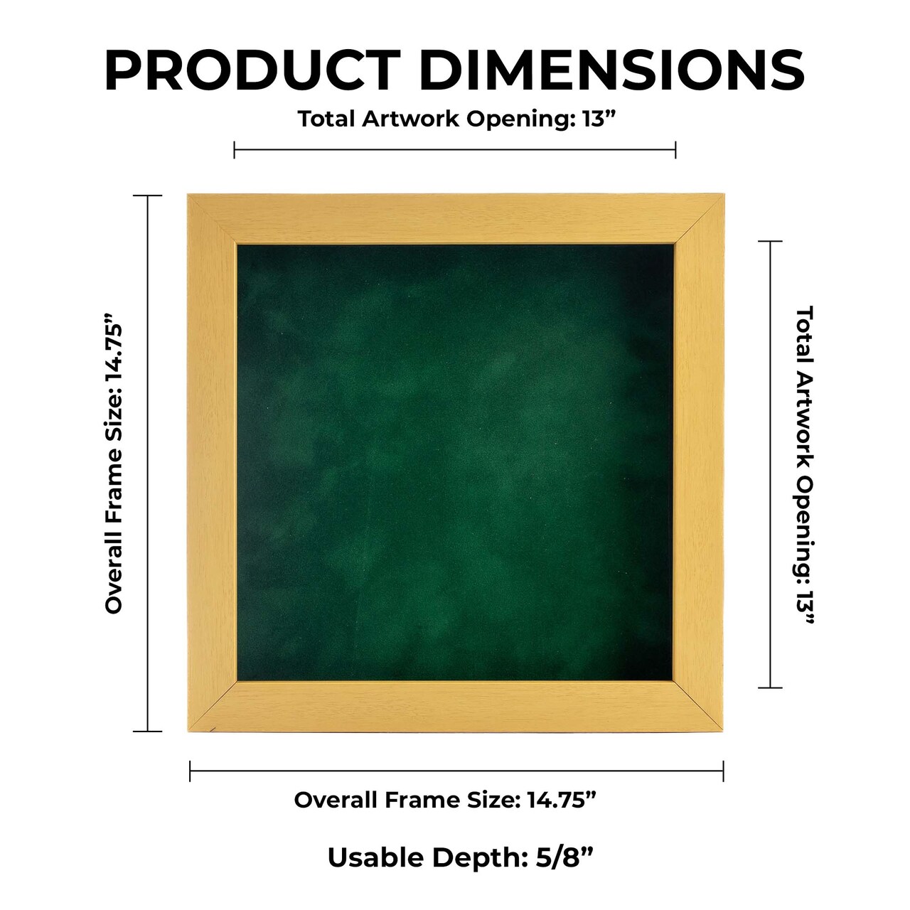 Classic Natural Wood Shadow Box Frame with Acrylic Front - Forest Green Suede Backing, 30 Sizes